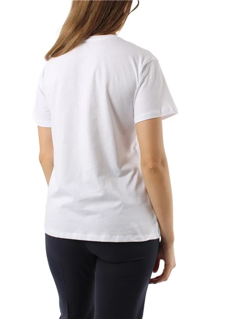 T-SHIRT SOLE A MANICA CORTA CON TASCHINO RICAMATO CON BRILLANTI DONNA BIANCO