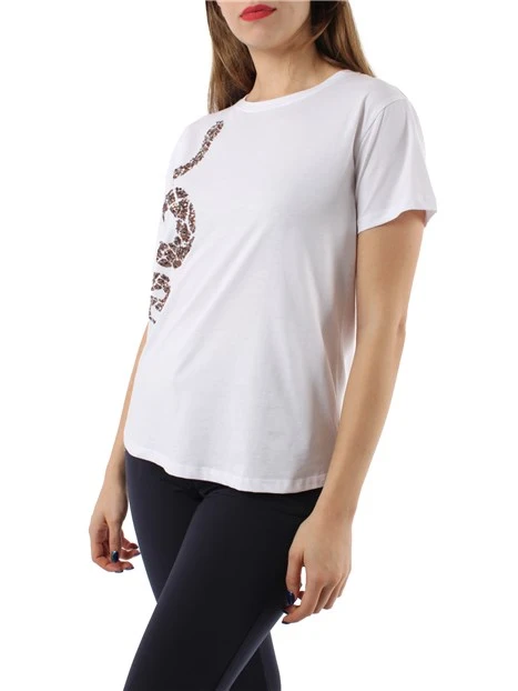 T-SHIRT MANICA CORTA CON SERPENTE IN PAILLETTES DONNA BIANCO