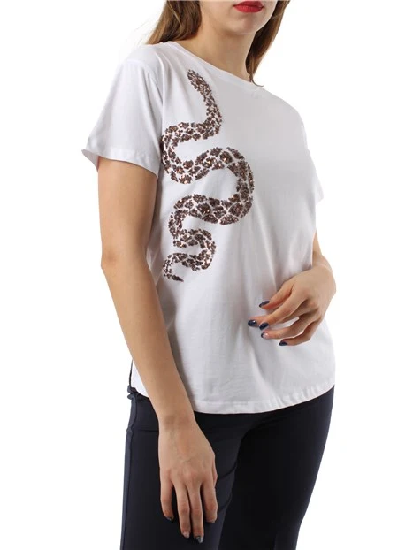 T-SHIRT MANICA CORTA CON SERPENTE IN PAILLETTES DONNA BIANCO