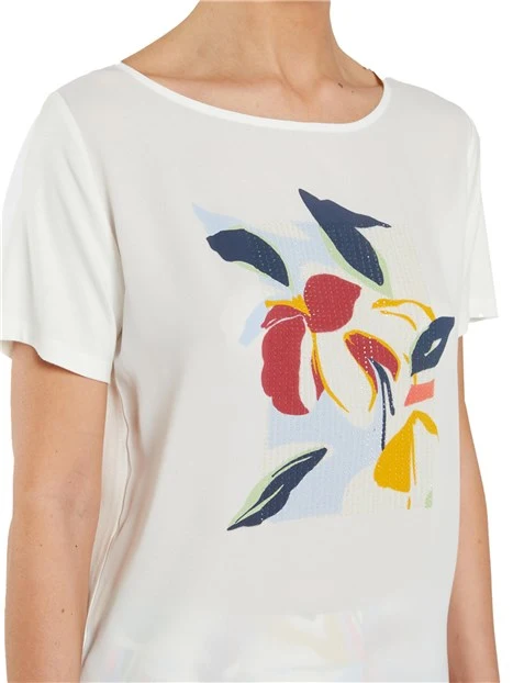 T-SHIRT A MANICA CORTA CON STAMPA FLOREALE DONNA BIANCO