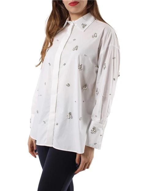 CAMICIA OVERSIZE CON STRASS DONNA BIANCO