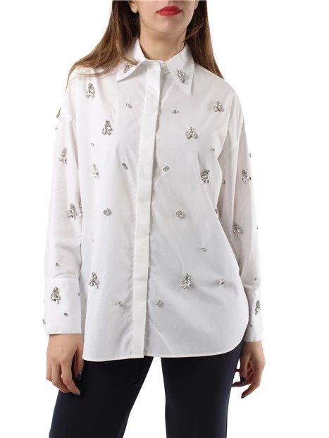 CAMICIA OVERSIZE CON STRASS DONNA BIANCO