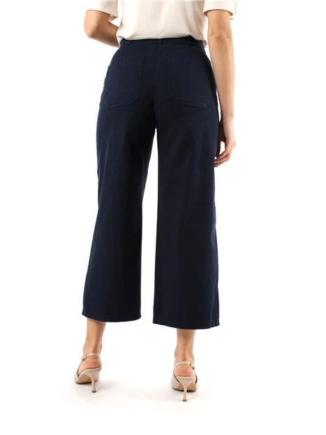 PANTALONI CROPPED IN PIQUET DI COTONE DONNA BLU