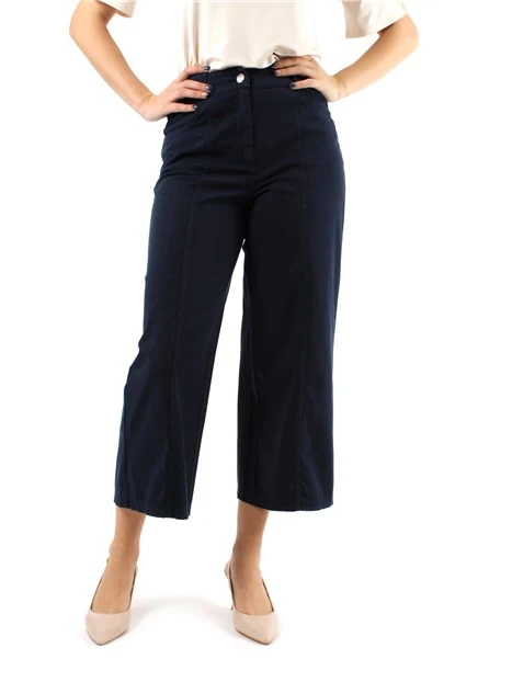 PANTALONI CROPPED IN PIQUET DI COTONE DONNA BLU