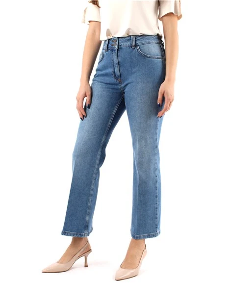 JEANS CROPPED FLARE IN DENIM DI COTONE DONNA BLU