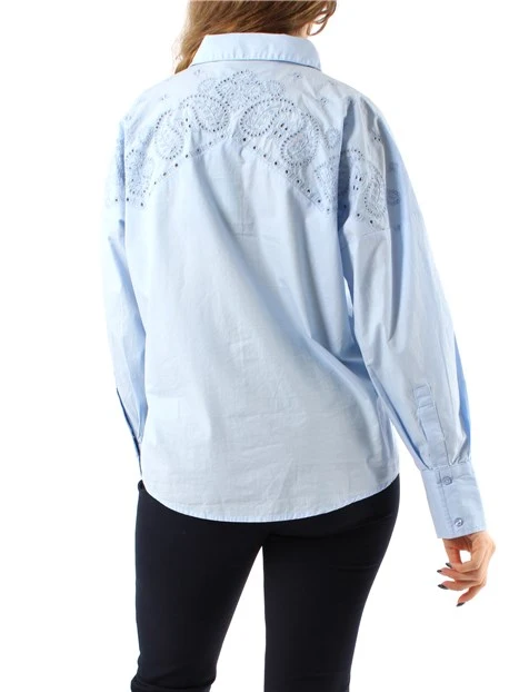 CAMICIA CON RICAMO IN POPELINE DI COTONE DONNA AZZURRO