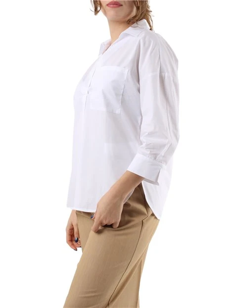 BLUSA IN POPELINE DI COTONE CON SCOLLO A V DONNA BIANCO