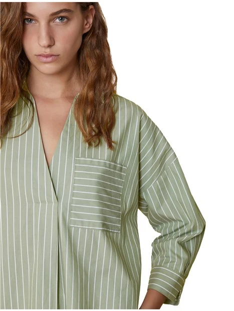 BLUSA A RIGHE IN POPELINE DI COTONE DONNA VERDE