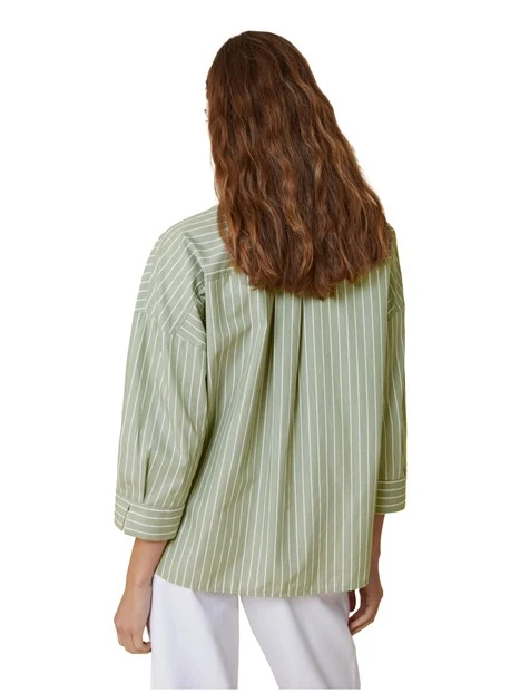 BLUSA A RIGHE IN POPELINE DI COTONE DONNA VERDE