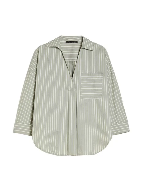 BLUSA A RIGHE IN POPELINE DI COTONE DONNA VERDE