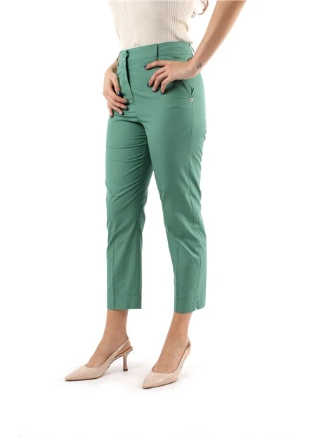 PANTALONI CHINO IN POPELINE DI COTONE DONNA VERDE