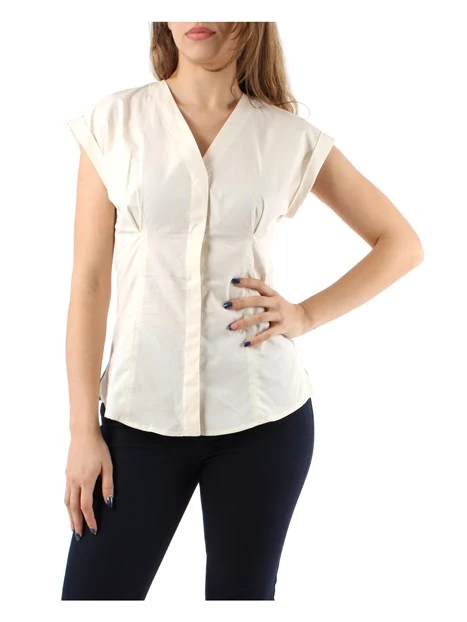 CAMICIA IN POPELINE DI COTONE DONNA AVORIO