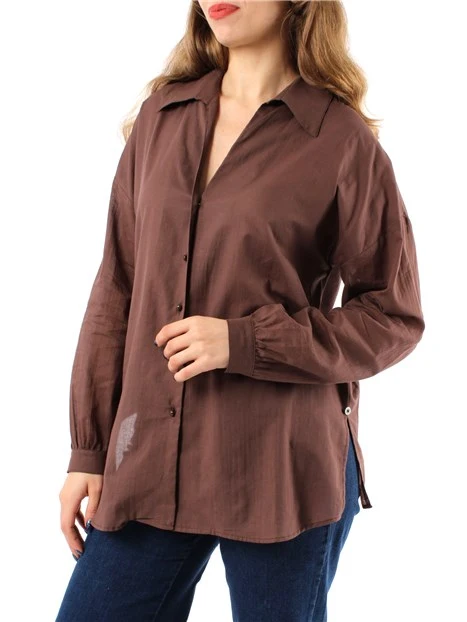 CAMICIA IN VOILE DI COTONE DONNA MARRONE