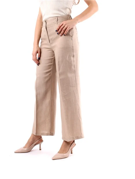 PANTALONE PALAZZO IN PURO LINO DONNA BEIGE