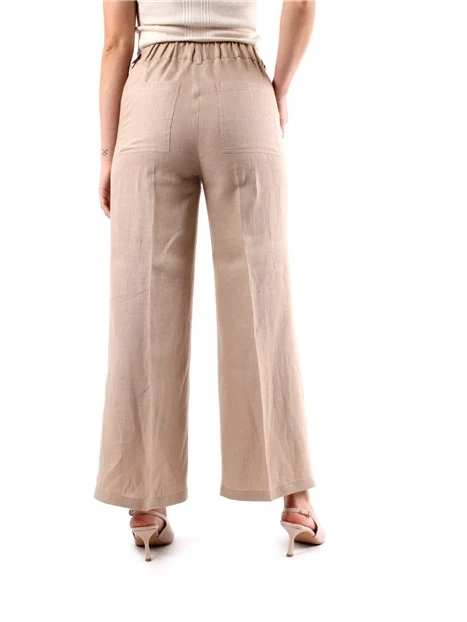 PANTALONE PALAZZO IN PURO LINO DONNA BEIGE