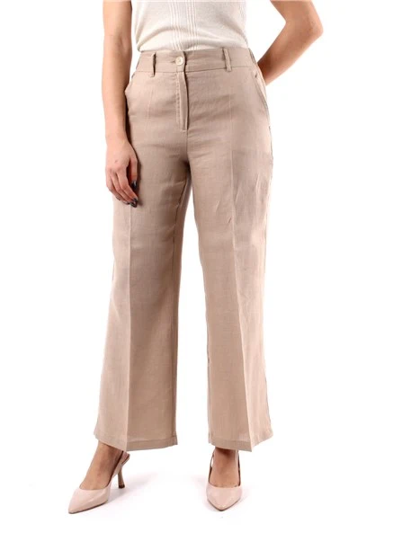 PANTALONE PALAZZO IN PURO LINO DONNA BEIGE