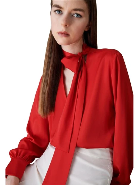 BLUSA IN RASO CON SCOLLO A V DONNA ROSSO