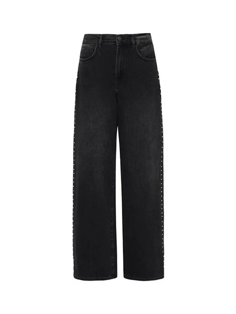 JEANS PALAZZO CON CRISTALLI DONNA NERO