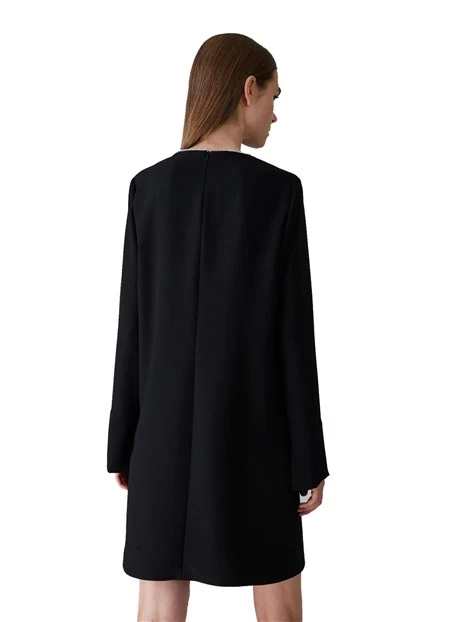 VESTITO CORTO IN CRÊPE FLUIDO DONNA NERO