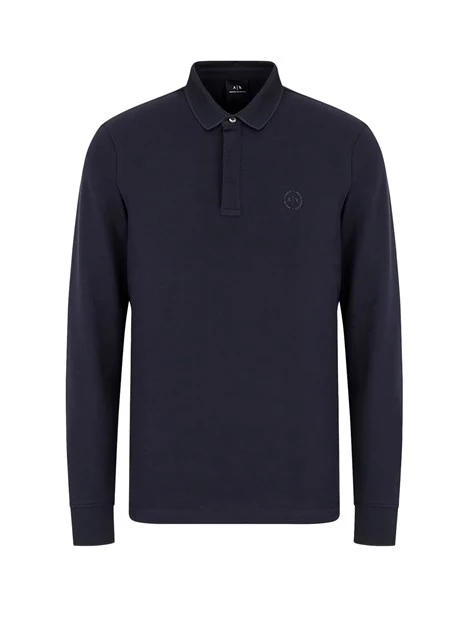 POLO MANICA LUNGA CON LOGO UOMO BLU NAVY