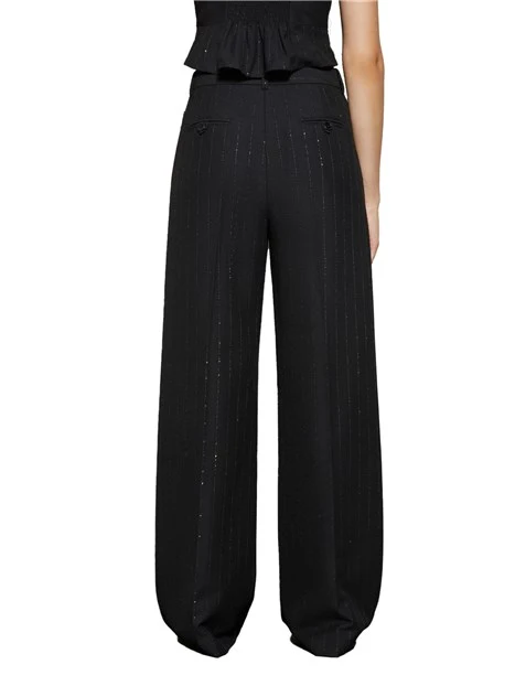 PANTALONI PALAZZO GESSATI CON TRAMA GLITTER DONNA NERO