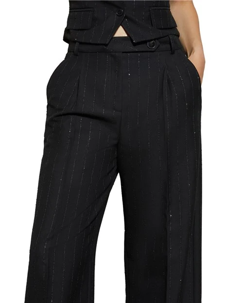 PANTALONI PALAZZO GESSATI CON TRAMA GLITTER DONNA NERO