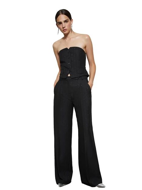 PANTALONI PALAZZO GESSATI CON TRAMA GLITTER DONNA NERO