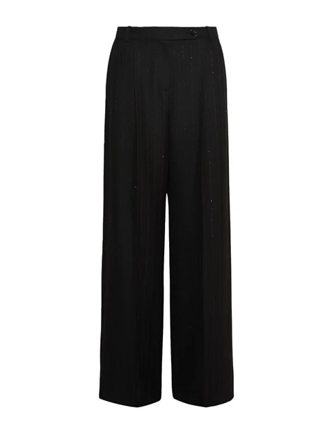 PANTALONI PALAZZO GESSATI CON TRAMA GLITTER DONNA NERO