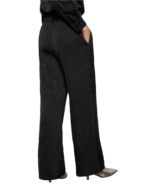 PANTALONI PALAZZO SATINATI CON STRASS DONNA NERO