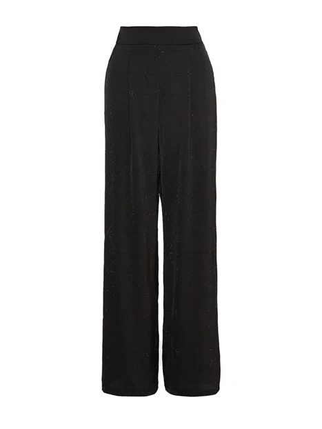 PANTALONI PALAZZO SATINATI CON STRASS DONNA NERO