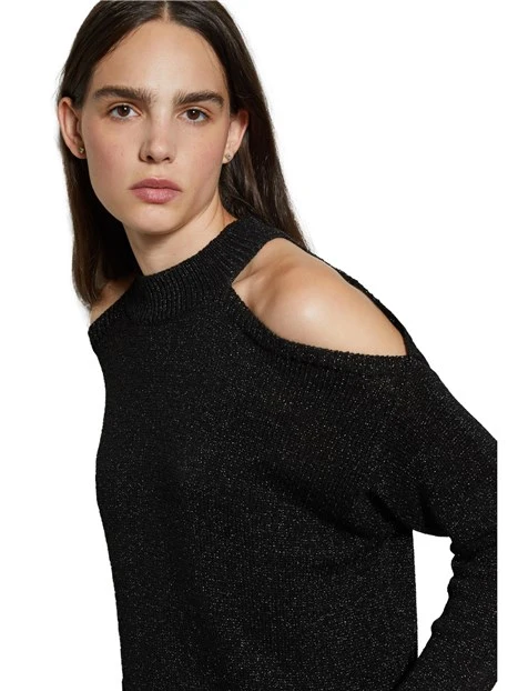 MAGLIA GIROCOLLO CON SPALLE SCOPERTE DONNA NERO