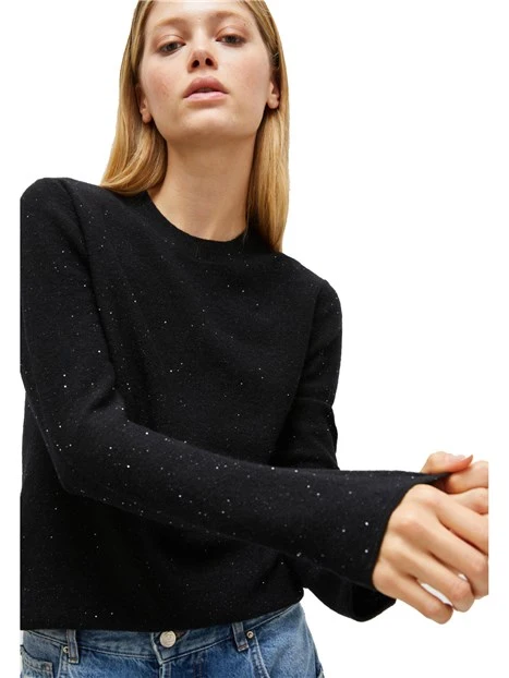 MAGLIA GIROCOLLO CON MICRO PAILLETTES IN MISTO LANA DONNA NERO