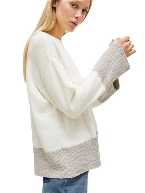 MAGLIA CON SCOLLO A BARCA IN MISTO CASHMERE DONNA BIANCO