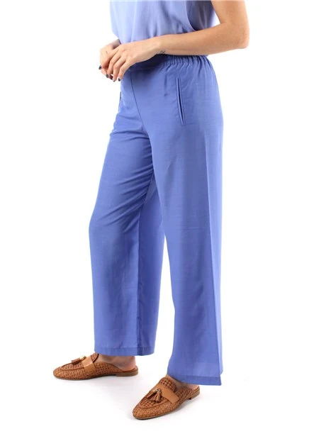 PANTALONI PALAZZO BOJAN IN MISTO SETA DONNA AZZURRO