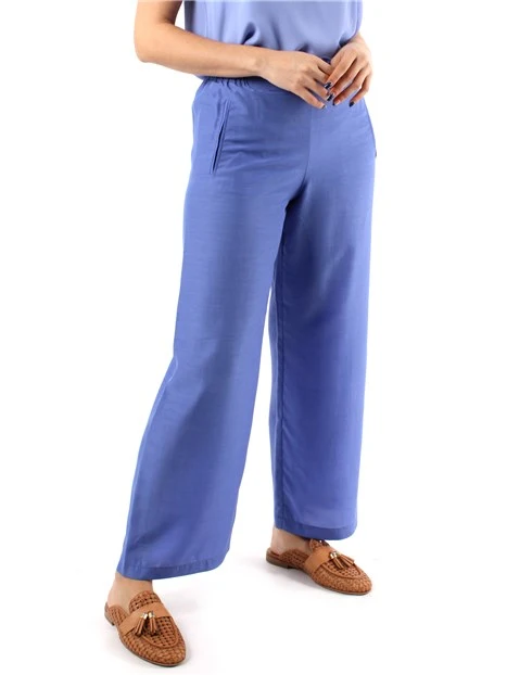 PANTALONI PALAZZO BOJAN IN MISTO SETA DONNA AZZURRO