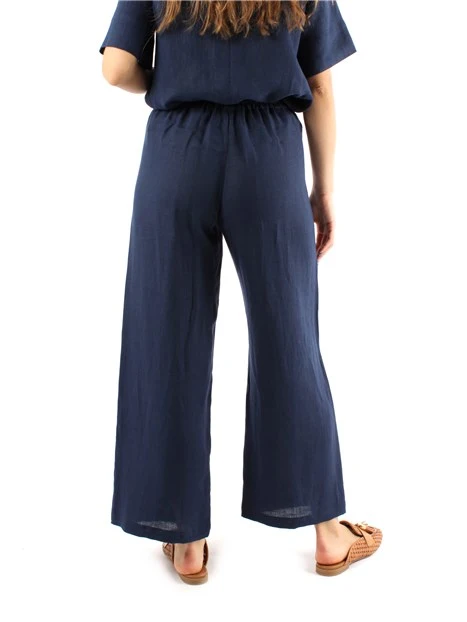 PANTALONE PALAZZO IN LINO DONNA BLU