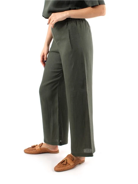 PANTALONI PALAZZO BOJAN IN LINO CON ELASTICO IN VITA DONNA VERDE