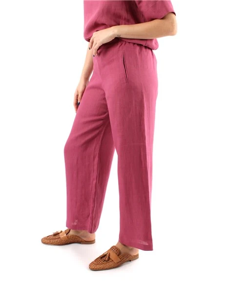 PANTALONI PALAZZO BOJAN IN LINO DONNA ROSA SCURO