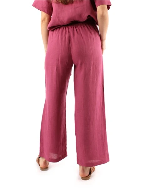 PANTALONI PALAZZO BOJAN IN LINO DONNA ROSA SCURO