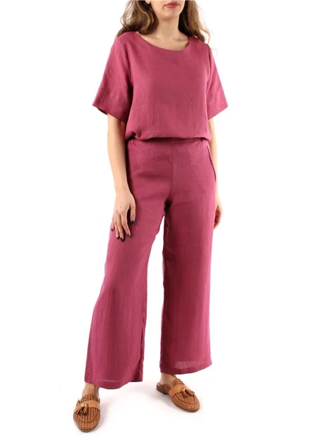 PANTALONI PALAZZO BOJAN IN LINO DONNA ROSA SCURO