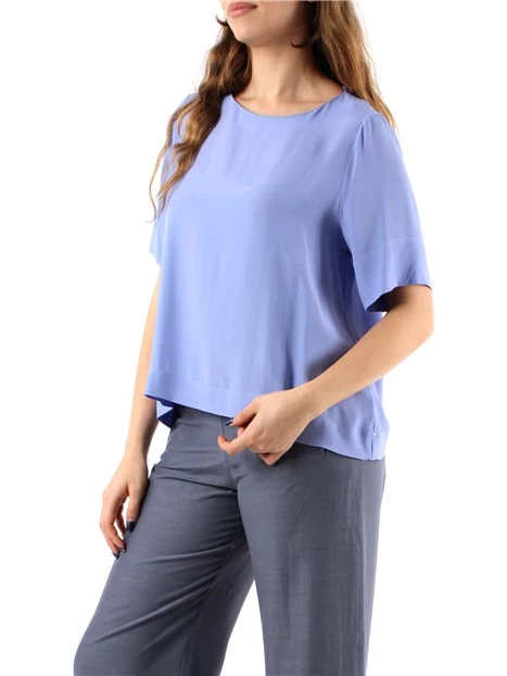 BLUSA IN MISTO SETA A MANICHE CORTE DONNA AZZURRO