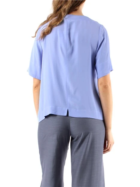 BLUSA IN MISTO SETA A MANICHE CORTE DONNA AZZURRO