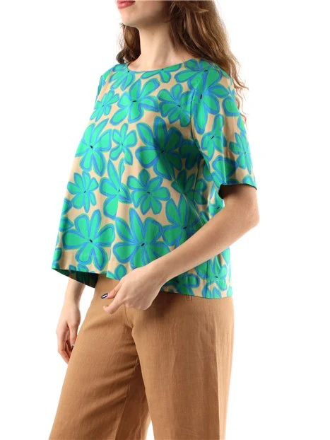 BLUSA A FANTASIA IN POPELINE DI COTONE DONNA VERDE