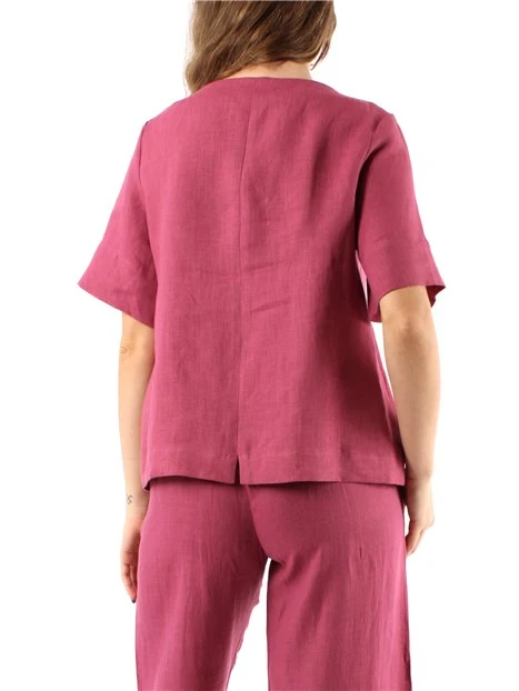 BLUSA IN PURO LINO DONNA ROSA SCURO