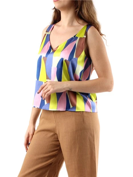 TOP A FANTASIA MULTICOLORE CON SCOLLO A V DONNA GIALLO