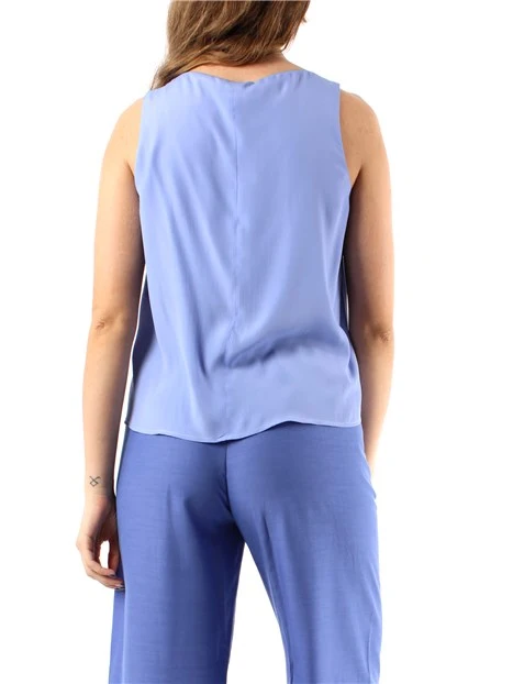 TOP CON SCOLLO A V IN MISTO SETA DONNA AZZURRO