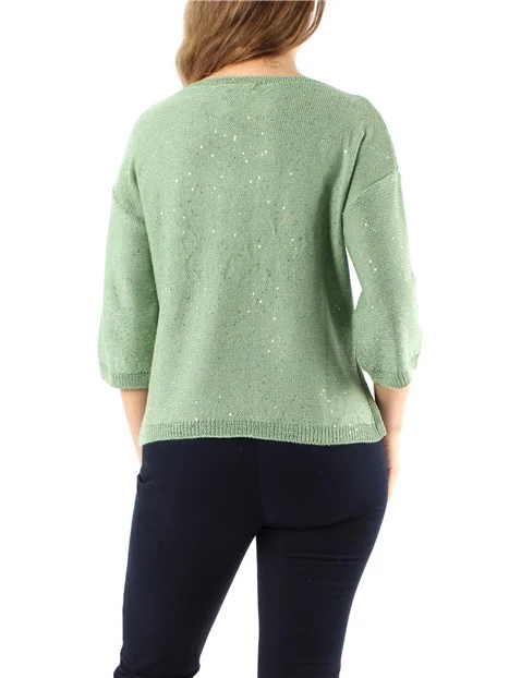 MAGLIA CON SCOLLO A BARCA CON PAILLETTES DONNA VERDE