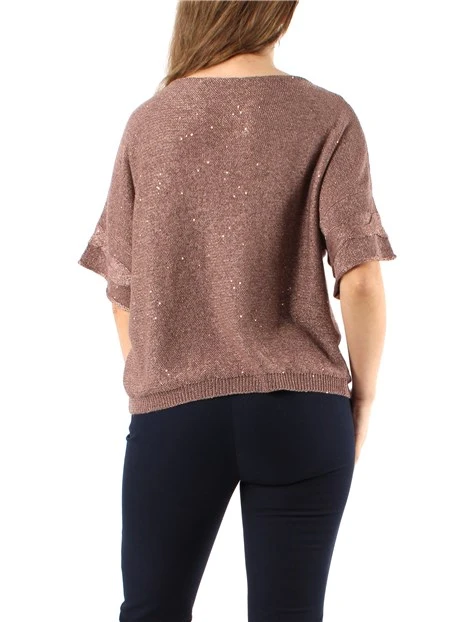 MAGLIA GIROCOLLO CON PAILLETTES DONNA MARRONE