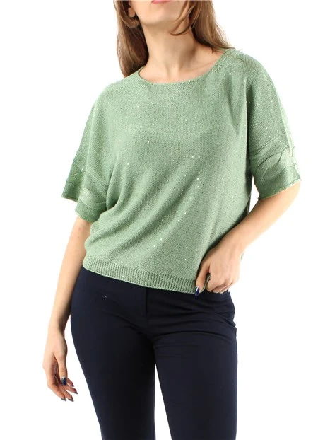 MAGLIA GIROCOLLO CON PAILLETTES DONNA VERDE