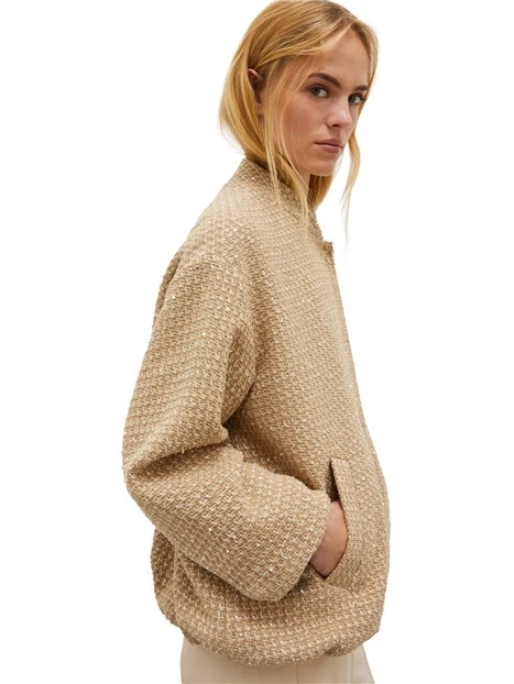 GIACCA CORTA IN STUOIA IN MISTO COTONE DONNA BEIGE